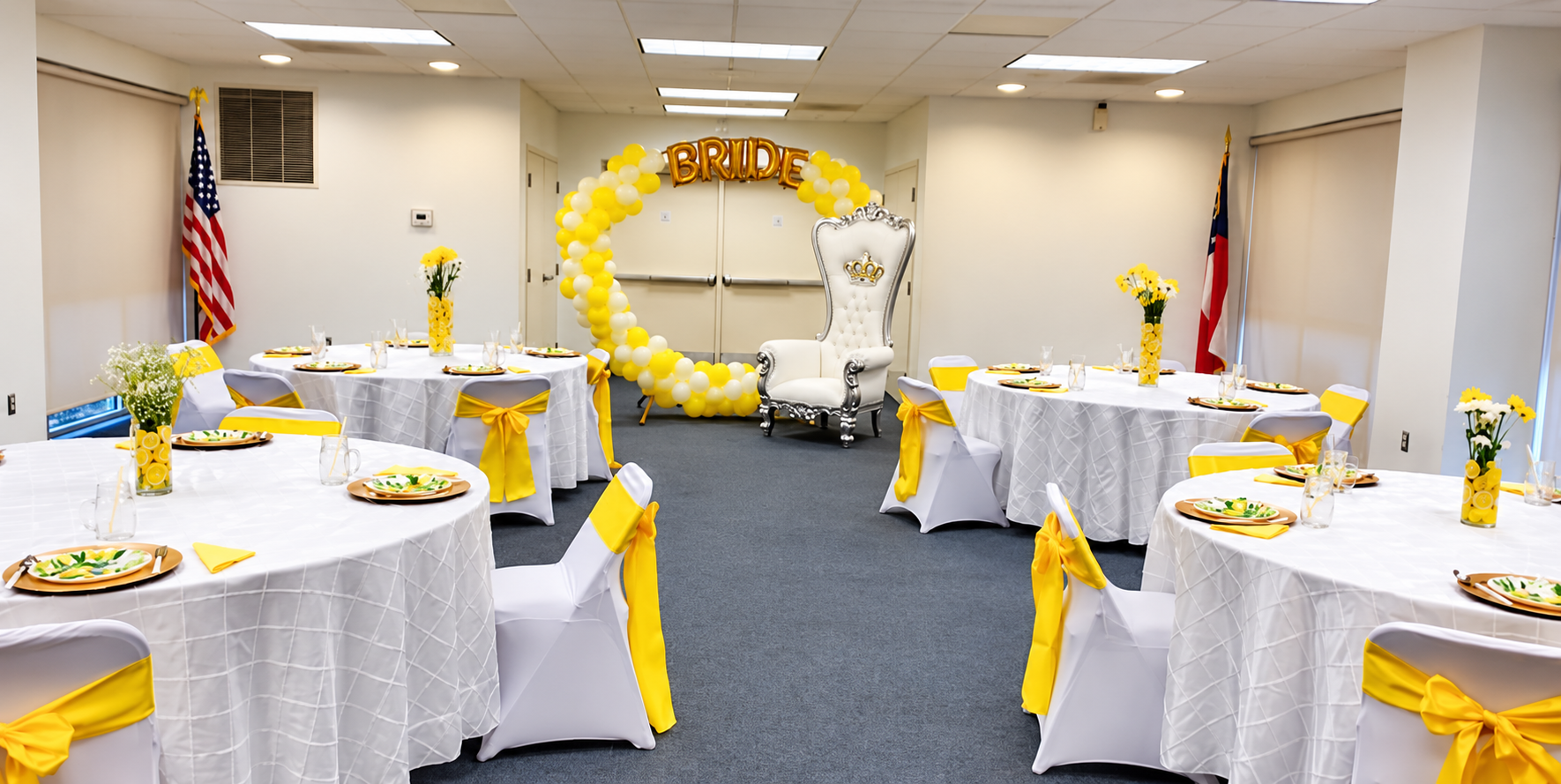 Yellow and white celebration with throne chairs